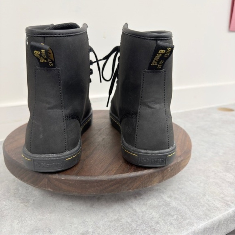 Dr. Martens Sheridans / Black High-Top Lace Sneakers with Yellow Stitching - Picture 9 of 16